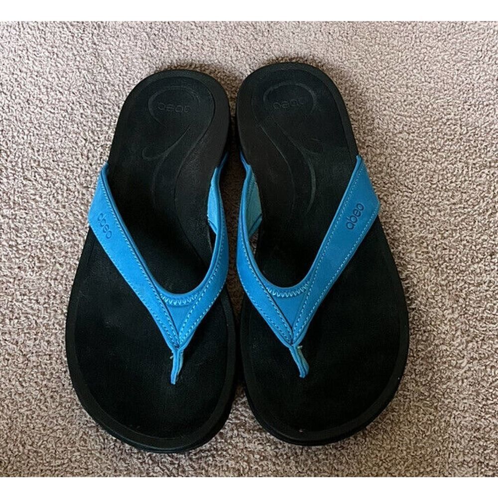 Abeo Bio System Alea Natural Ocean Blue Leather Strap Sandals Women’s Size 10